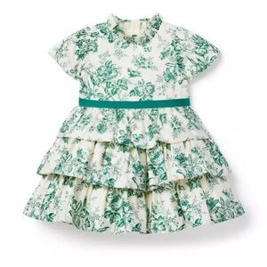 NWT JANIE AND JACK FLORAL TOILE DRESS GREEN WHITE 2T